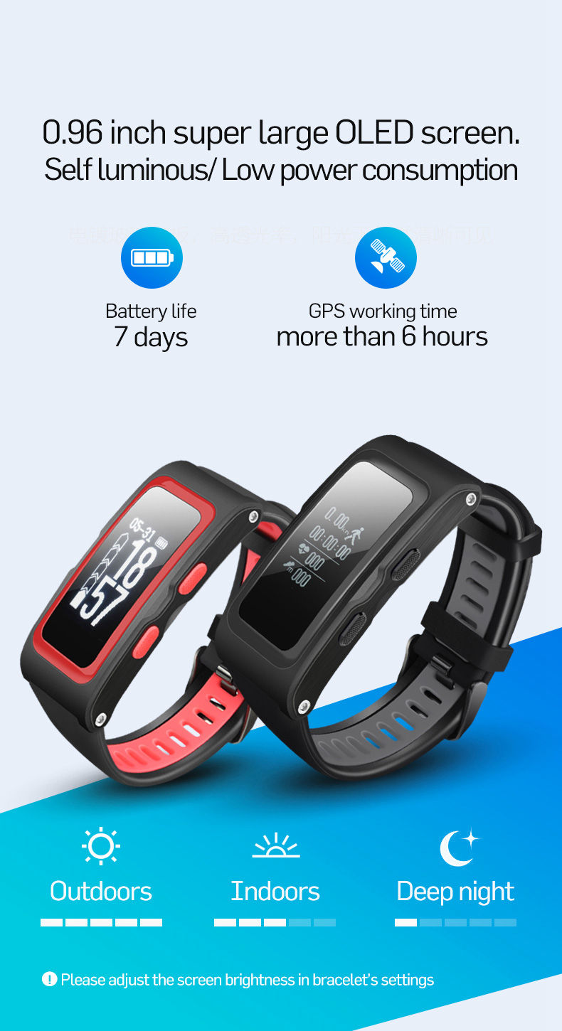 T28 Bluetooth Smart Band IP68 Dynamic Heart Rate Monitor GPS Tracker Temperature Altitude Bluetooth Smart Wristband Fitness Tracker - Black