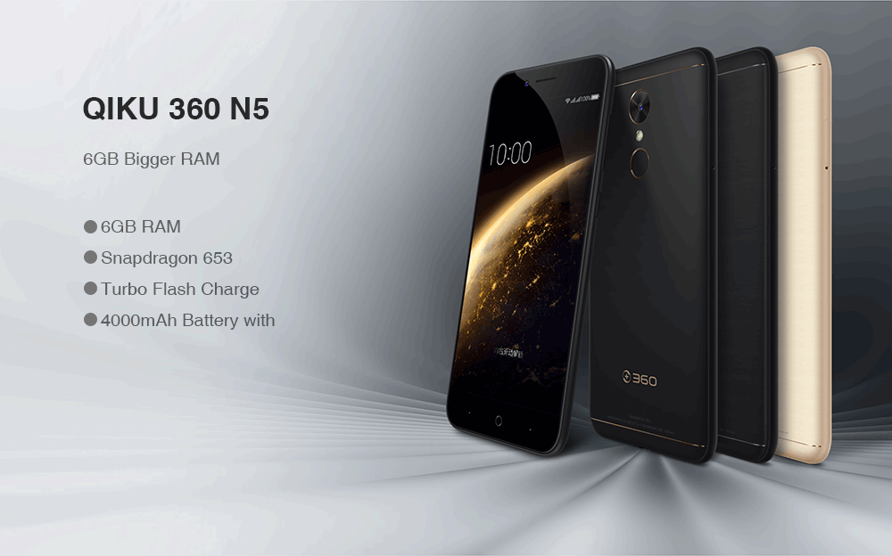 QIKU 360 N5 5.5 Inch 4G LTE Smartphone FHD Screen 6GB 64GB Snapdragon 653 Octa Core 13.0MP+8.0MP Cam Touch ID 4000mAh Fast Charge - Gold