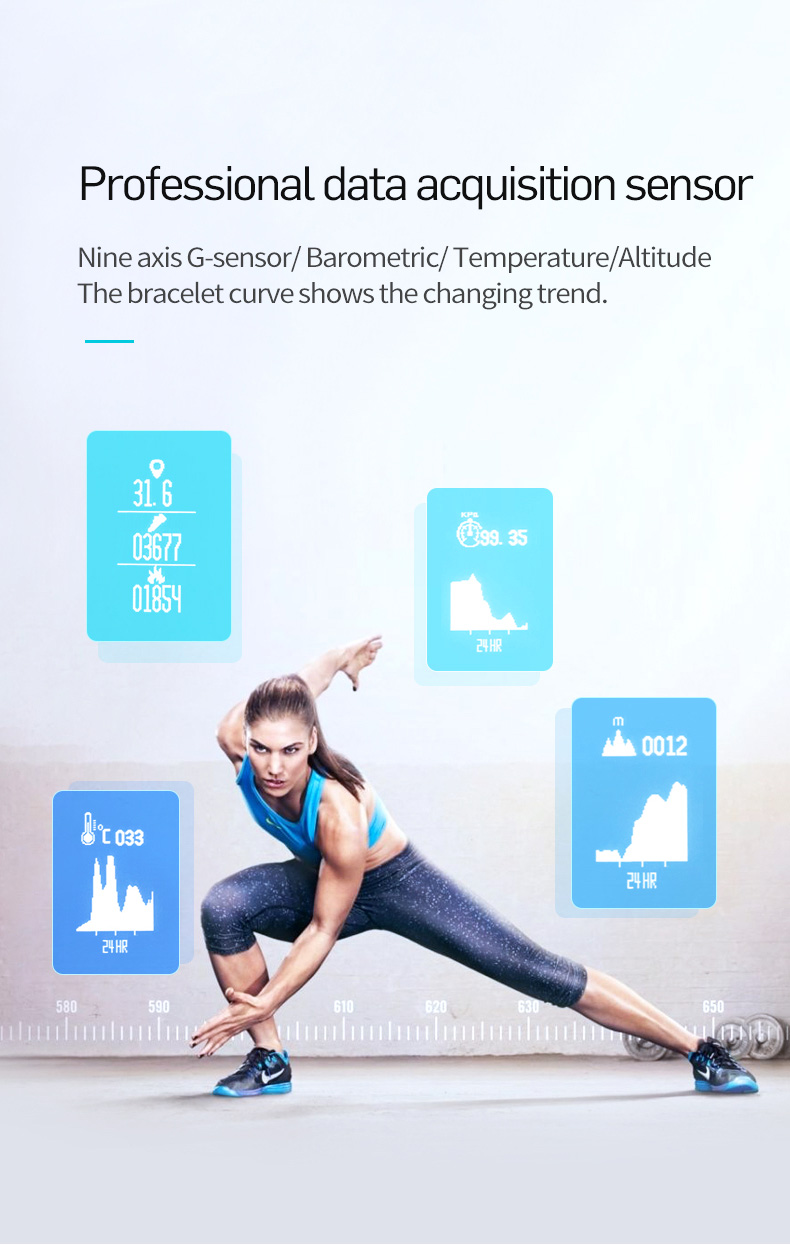 T28 Bluetooth Smart Band IP68 Dynamic Heart Rate Monitor GPS Tracker Temperature Altitude Bluetooth Smart Wristband Fitness Tracker - Black