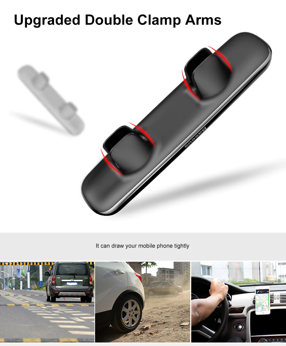 Baseus Universal Double Clips Vehicle Mount Magnetic Horizontal Car Holder Air Vent Mount Mobile Phone Holder - Black