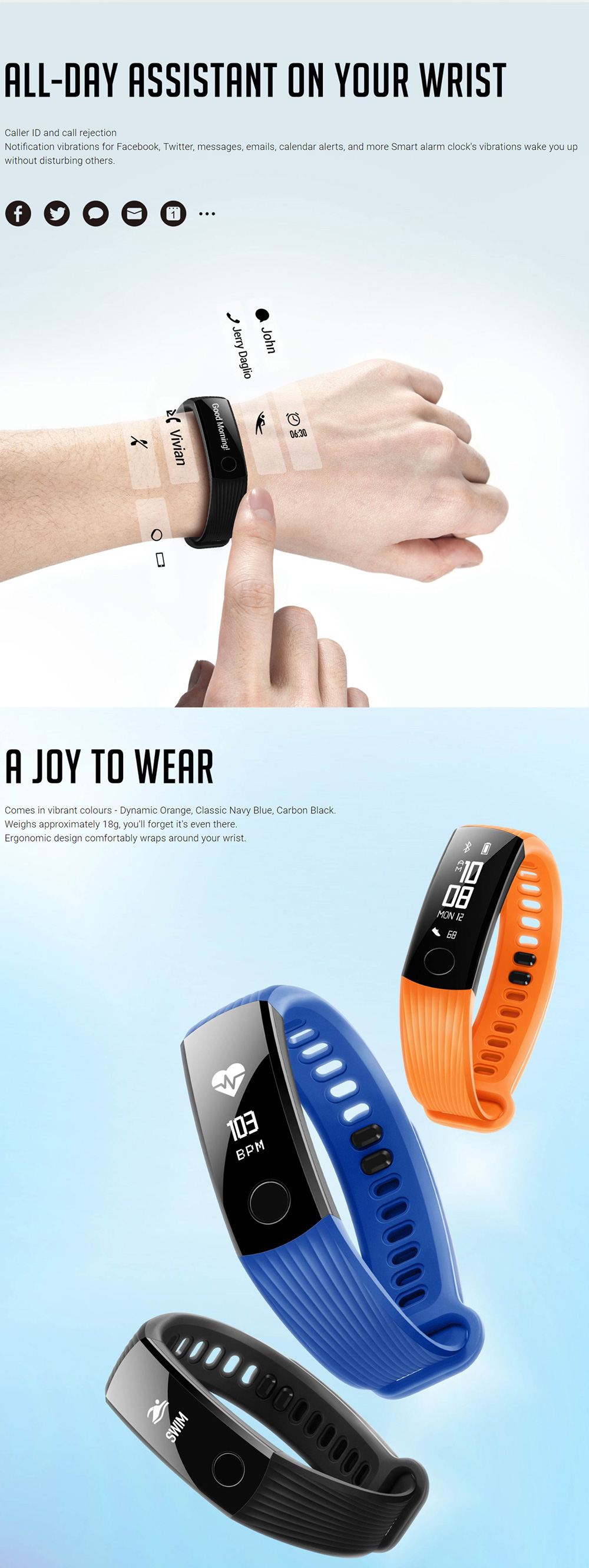 Huawei Honor Band 3 Smart Wristband 0.91" PMOLED Screen Heart Rate Monitor Push Message Compatible with iOS Android - Orange