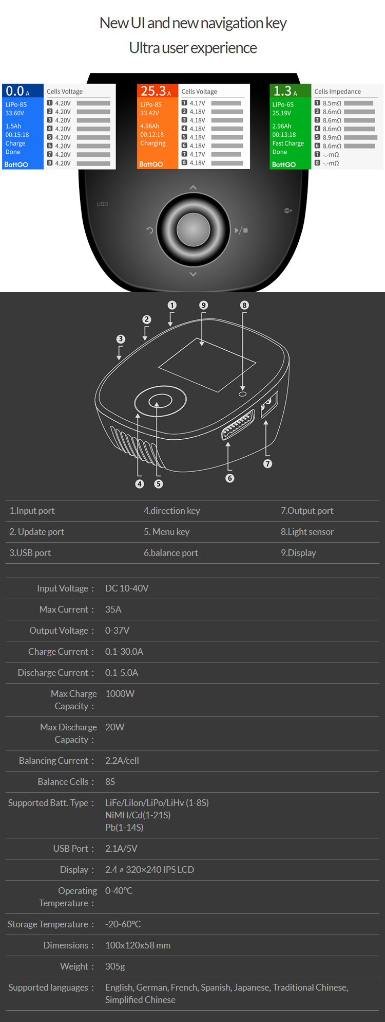 ISDT T8 BattGo Smart Balance Charger 1000W 35A for 1-8S Lipo Battery