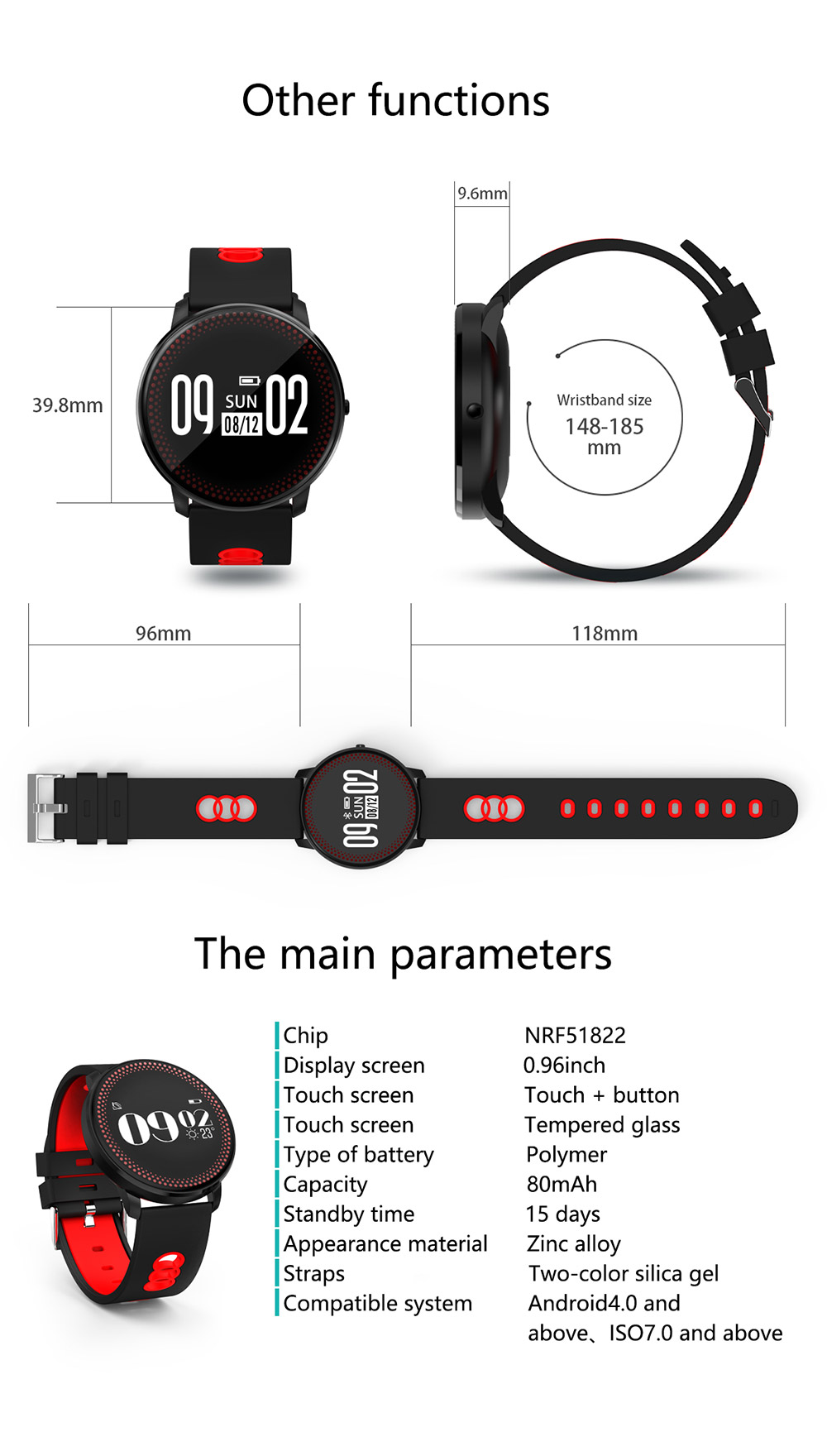 CF007 Smartwatch 0.96" OLED Display Bluetooth Fitness Tracker Heart Rate Monitor Push Notification Compatible with iOS Android - White