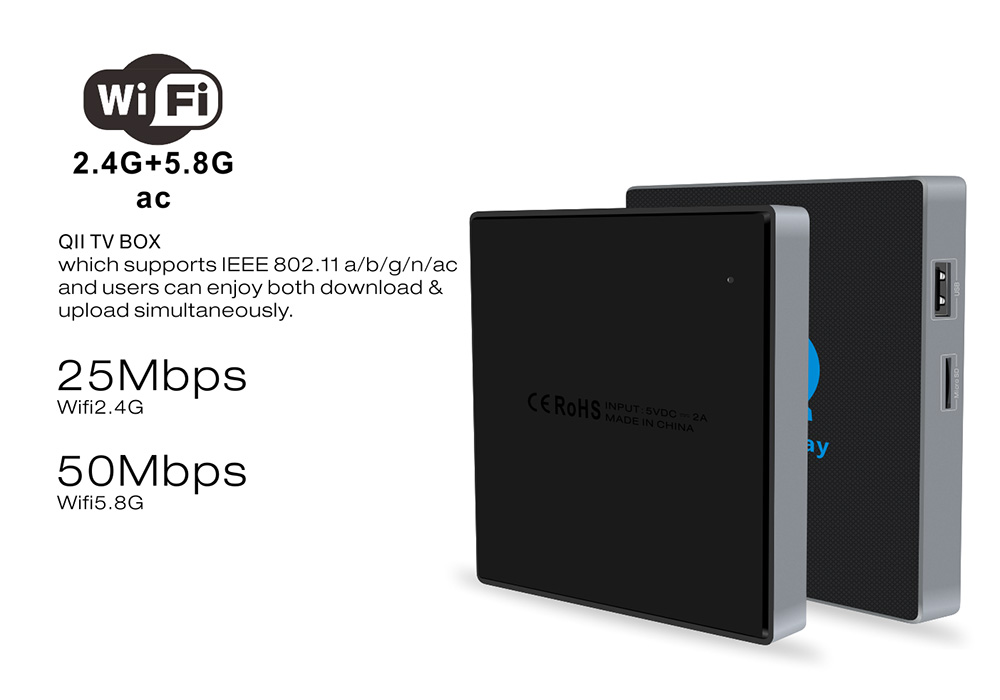 QII Android 6.0 Amlogic S912 4K KODI 17.3 2GB/16GB TV BOX 2.4G/5.8G WIFI Bluetooth Gigabit LAN HDMI - Black
