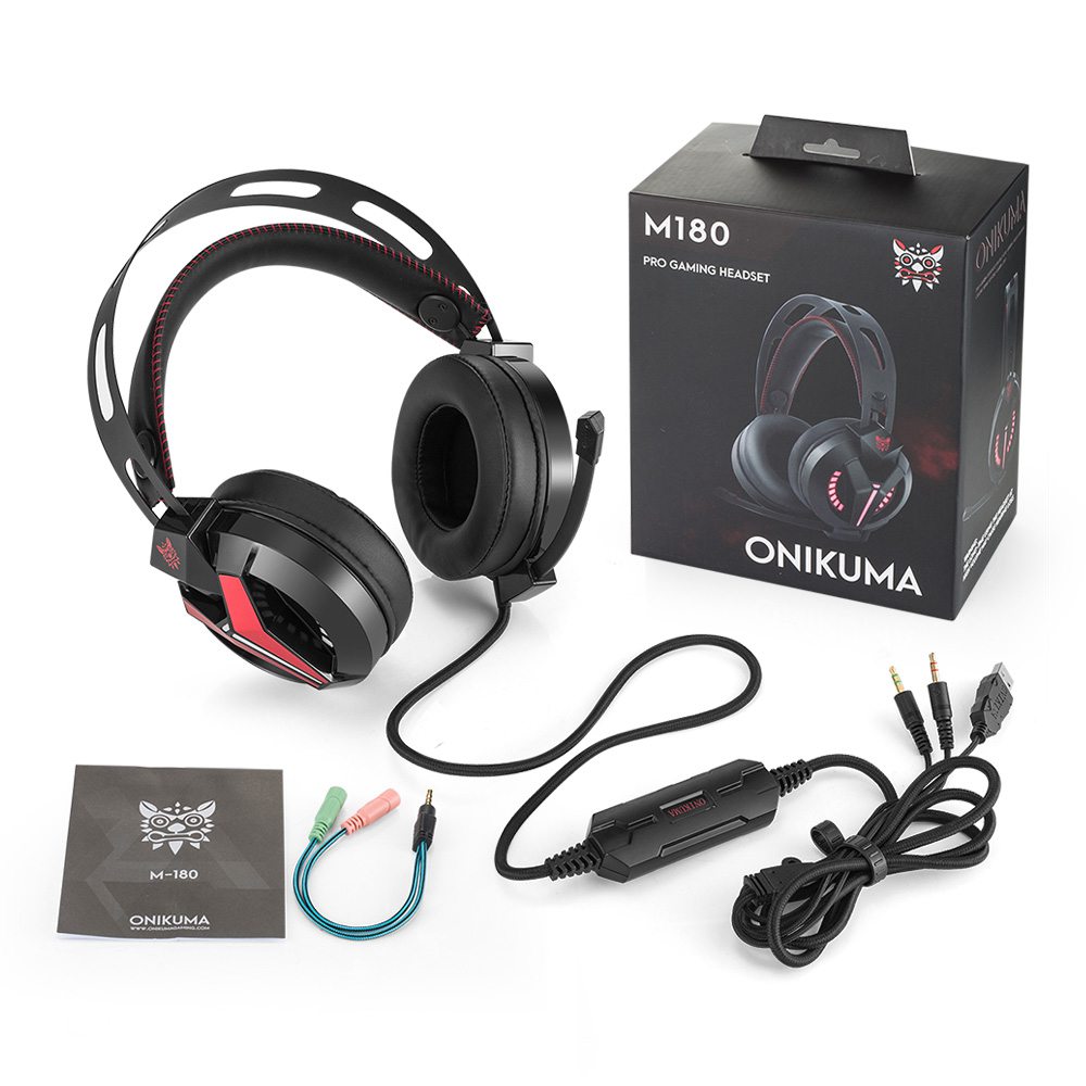 ONIKUMA M180 Gaming Headphone with Mic Stereo Bass with Noise Isolation for PS4 Xbox One S Phone - Black + Red