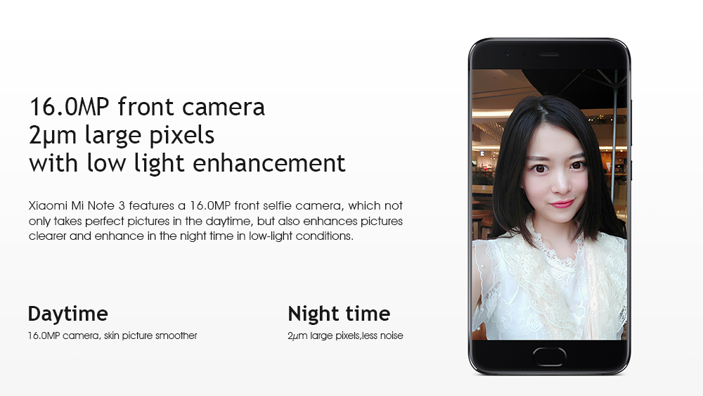 Xiaomi Mi Note 3 5.5 Inch 4G LTE Smartphone Dual 12.0MP Rear Cam + 16.0MP Front Cam 6GB 128GB Snapdragon 660 Android 7.1 NFC QC3.0 Four-sided Curved Glass Body - Black