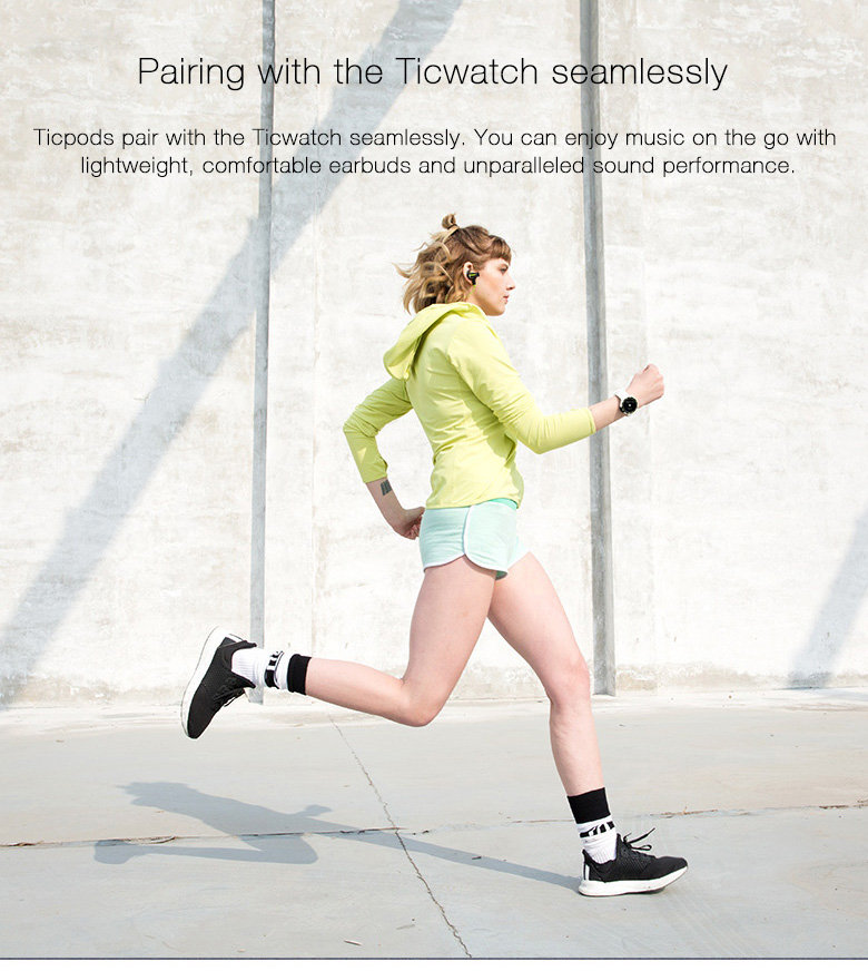 Ticwatch Ticpods Wireless Bluetooth 4.1 Music Sport Earbuds with Mic Ear-hook Design IP65 Water-resistant