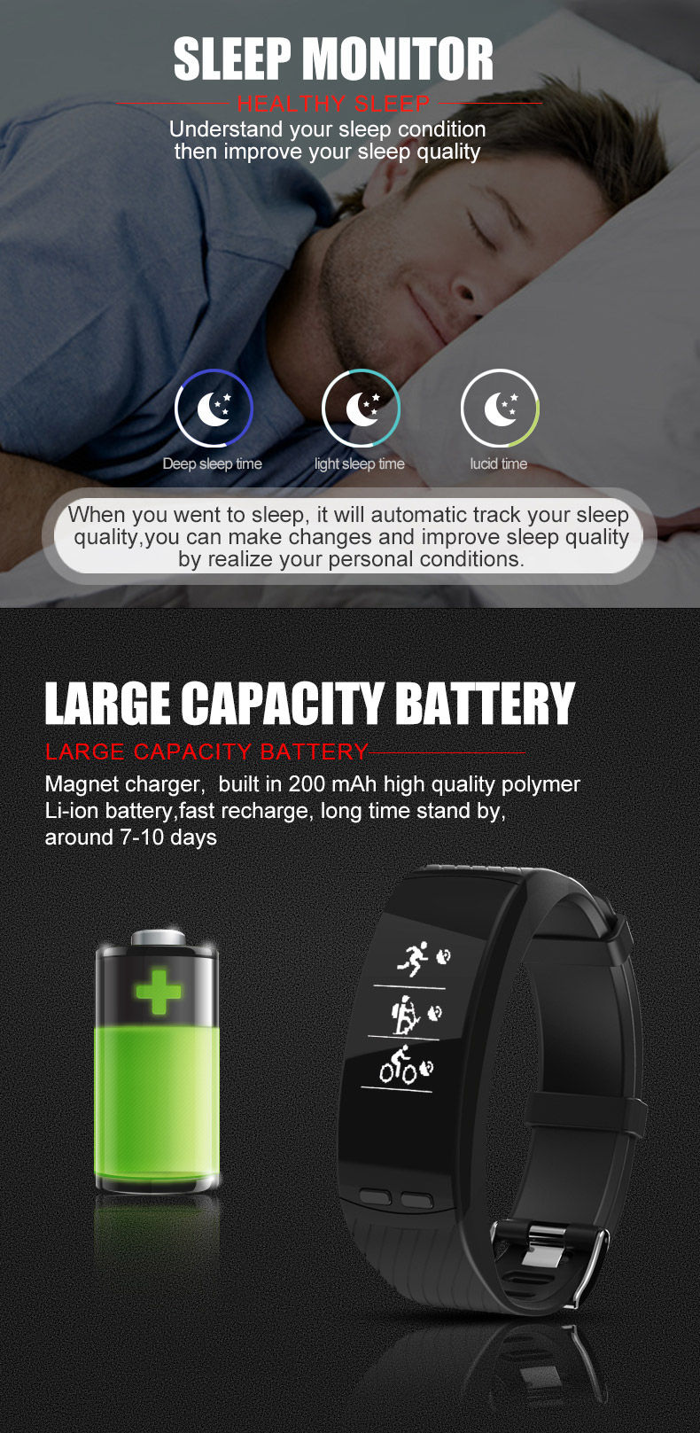 P5 Sport Tracker 0.96" OLED Display GPS Heart Rate Monitor Activity Tracker IP65 Fitness Bracelet Compatible with iOS Android - White