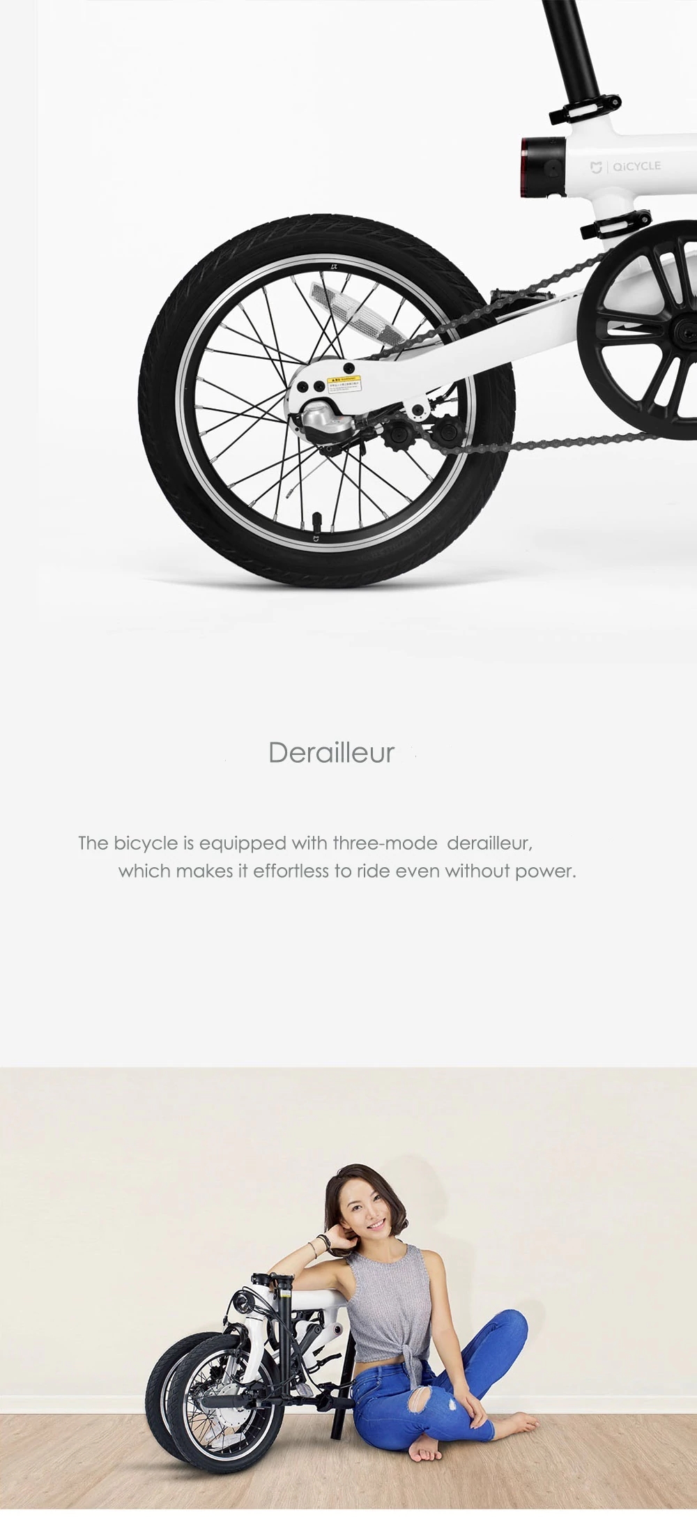 Original Xiaomi Mijia QICYCLE EF1 Smart Bicycle Foldable Bike Torque Sensor Moped Aluminum Alloy Frame Lightweight - White