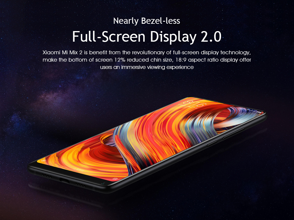 Xiaomi Mi Mix 2 5.99 Inch 4G LTE Smartphone 6GB 256GB 12.0MP Cam Snapdragon 835 Octa Core Android 7.1 NFC VoLTE Four-sided Curved Ceramic Body - Black