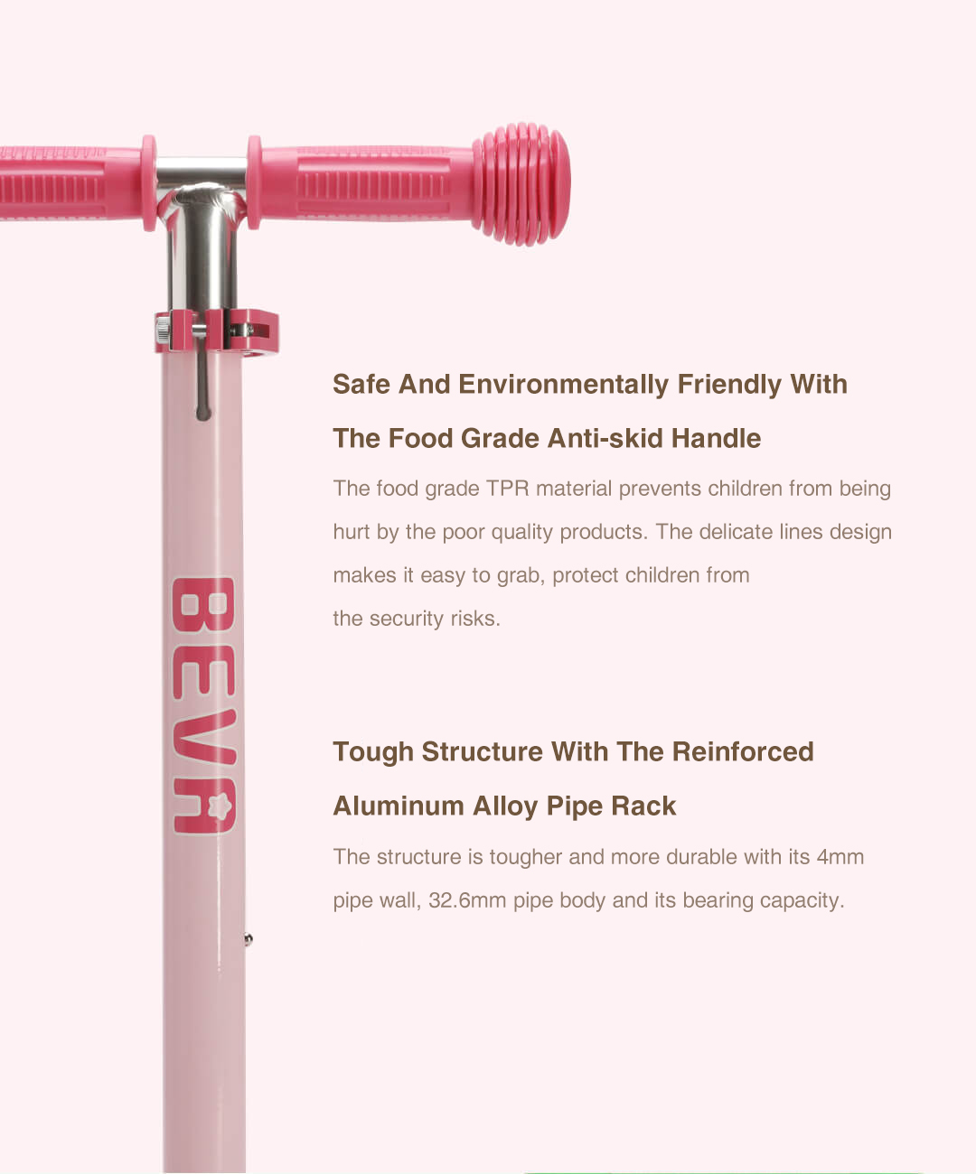 Xiaomi Mijia BEVA Scooter For Kids Adjustable Height Shock-Absorption Ergonomic Design Anti-slip Wide Deck Children Scooter - Pink