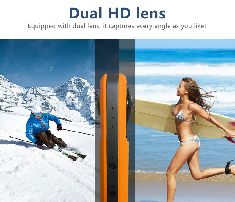 G601 Cortex A5 OV4689 Handhold Panoramic Action Camera 1080P 30fps WiFi 210 Degree Wide Angle Dual Lens Sports Camera - Orange