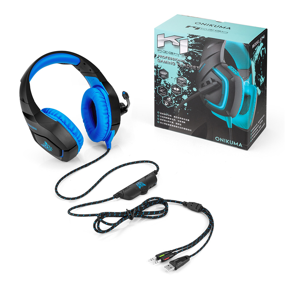 ONIKUMA K1-B Gaming Headphone with Mic Active Noise-canceling for PS4 XBOX ONE - Blue