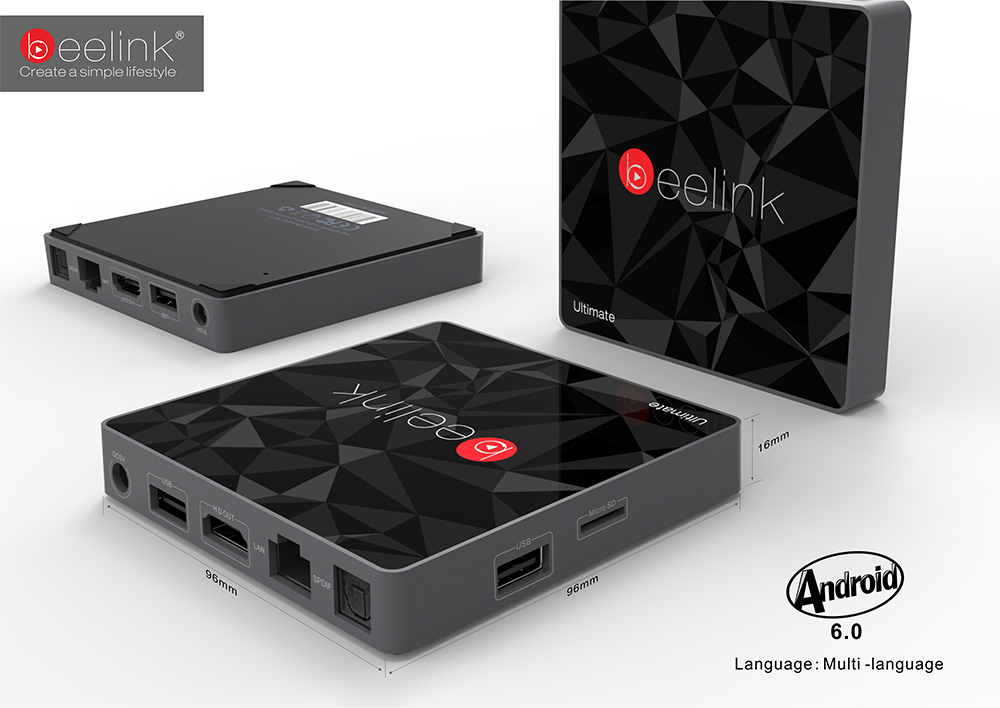 Beelink GT1 Android 6.0 Amlogic S912 4K KODI 3GB/32GB TV BOX 2.4G/5.8G WIFI Bluetooth Gigabit LAN HDMI - Black