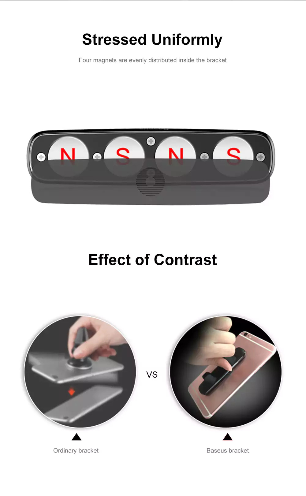 Baseus Universal Double Clips Vehicle Mount Magnetic Horizontal Car Holder Air Vent Mount Mobile Phone Holder - Black