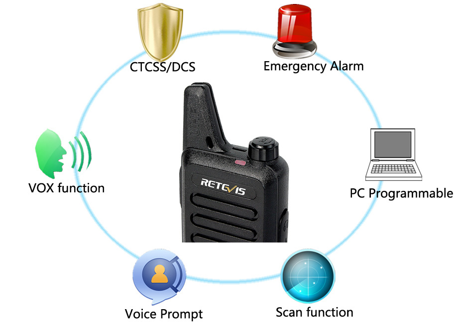 2PCS Retevis RT22 Walkie Talkie 2W 16CH UHF VOX Scan Portable Ham Radio Hf Transceiver CB Radio Communicator -Black