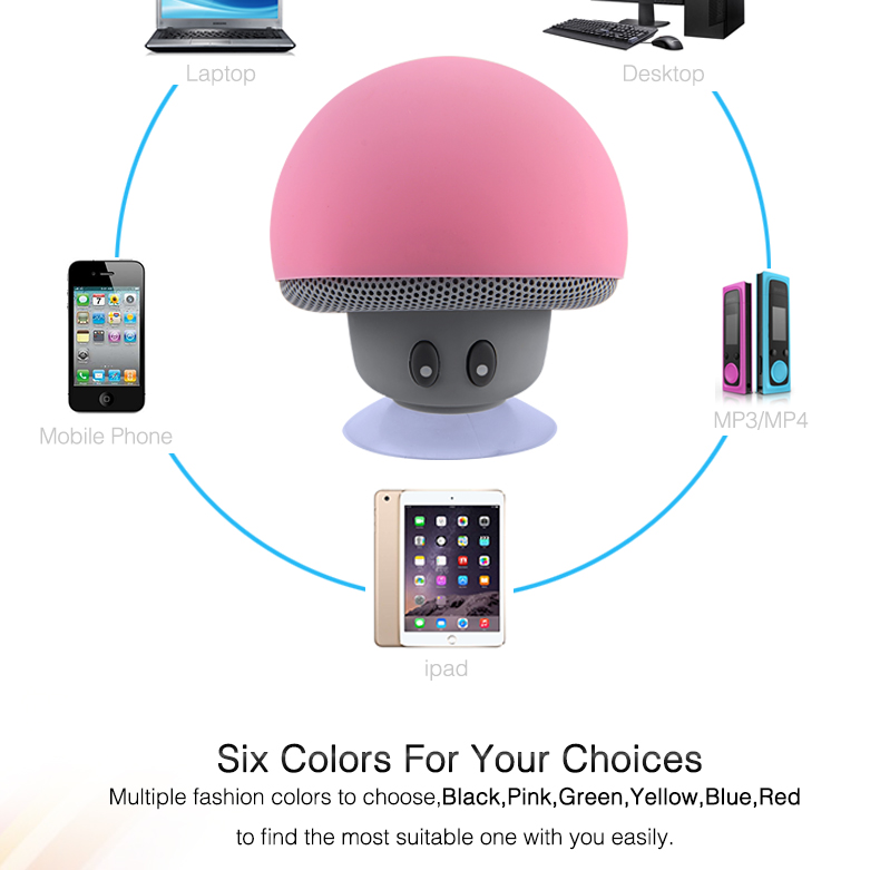 Mini Wireless Bluetooth Mushroom Portable Speaker with Mic Water-resistant Heavy Bass Stereo Music - Blue