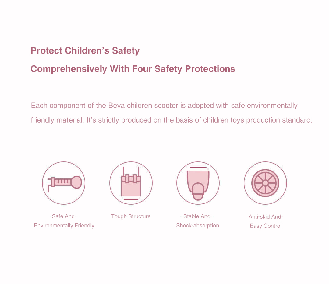 Xiaomi Mijia BEVA Scooter For Kids Adjustable Height Shock-Absorption Ergonomic Design Anti-slip Wide Deck Children Scooter - Pink
