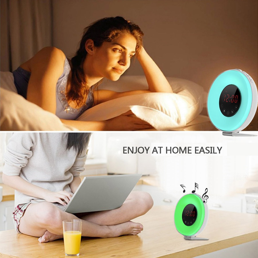 JW-6639F Wake-up Light Sunrise Alarm Clock Touch Control LED FM Radio Bedside USB Night Lamp -US Plug
