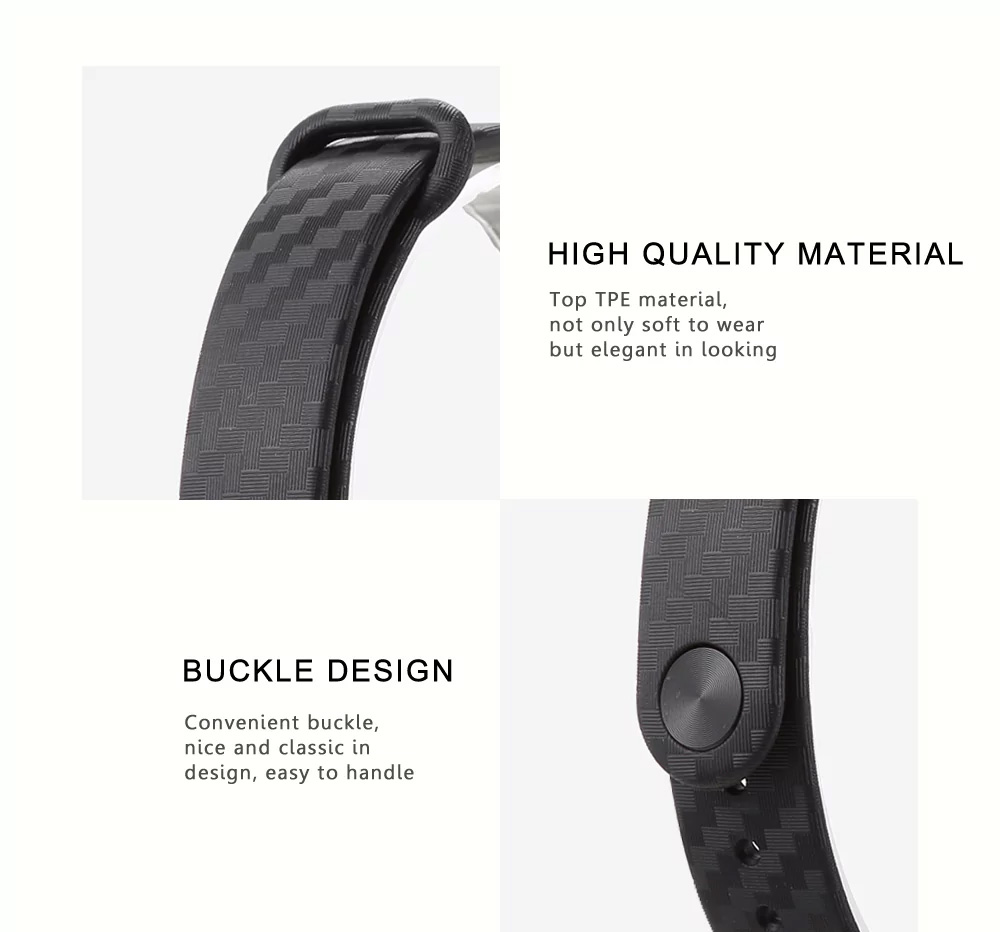 Replacement Watch Strap for Xiaomi Mi Band 2 Carbon Fiber Buckle Strap - Black