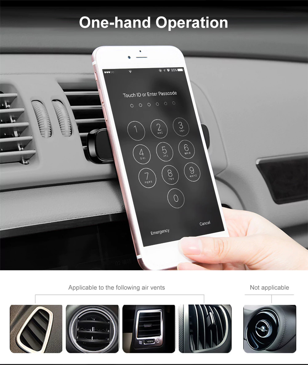 Baseus Universal Double Clips Vehicle Mount Magnetic Horizontal Car Holder Air Vent Mount Mobile Phone Holder - Black