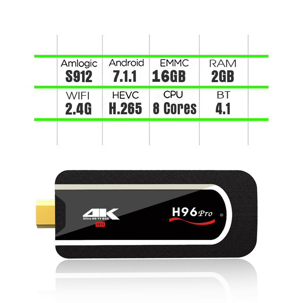 H96 Pro KODI 17.3 2GB/16GB 4K TV Dongle Android 7.1.1 Amlogic S912 WIFI Bluetooth 4.1 HEVC H.265 Decoding VP9 HDR