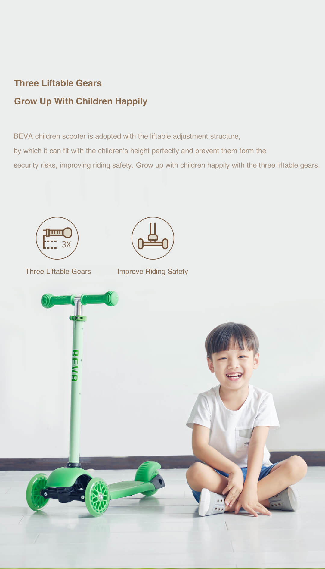 Xiaomi Mijia BEVA Scooter For Kids Adjustable Height Shock-Absorption Ergonomic Design Anti-slip Wide Deck Children Scooter - Pink