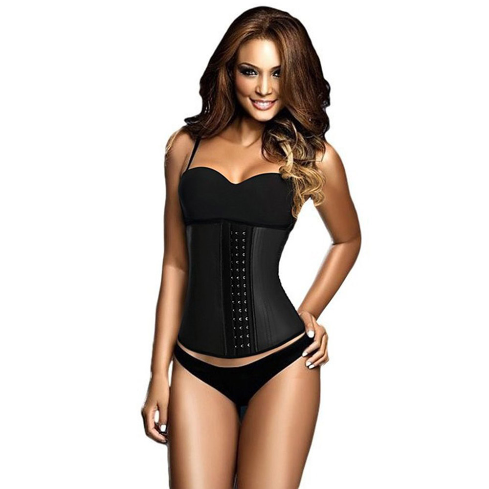 Breathable 4 Steel Women Waist Trainer Cincher Rubber Slimming Body Shaper M -Black