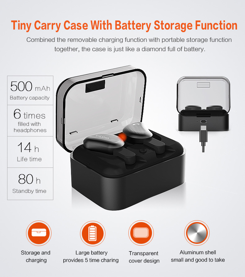 SYLLABLE D9 TWS Bluetooth Earbuds with Charging Dock One Key Operation Sweatproof - Black