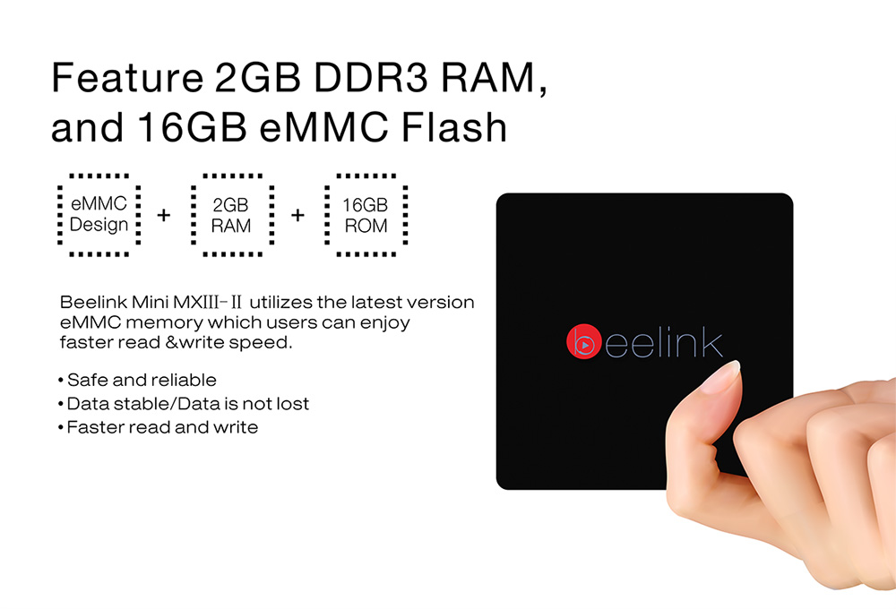 Beelink Mini MXIII-II Android 6.0 Amlogic S905X KODI 4K 2GB/16GB TV BOX 2.4G/5.8G WIFI Bluetooth LAN HDMI - Black
