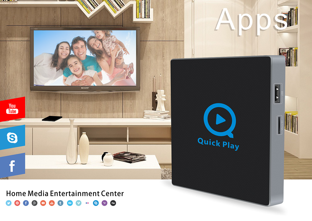QII Android 6.0 Amlogic S912 4K KODI 17.3 2GB/32GB TV BOX 2.4G/5.8G WIFI Bluetooth Gigabit LAN HDMI - Black