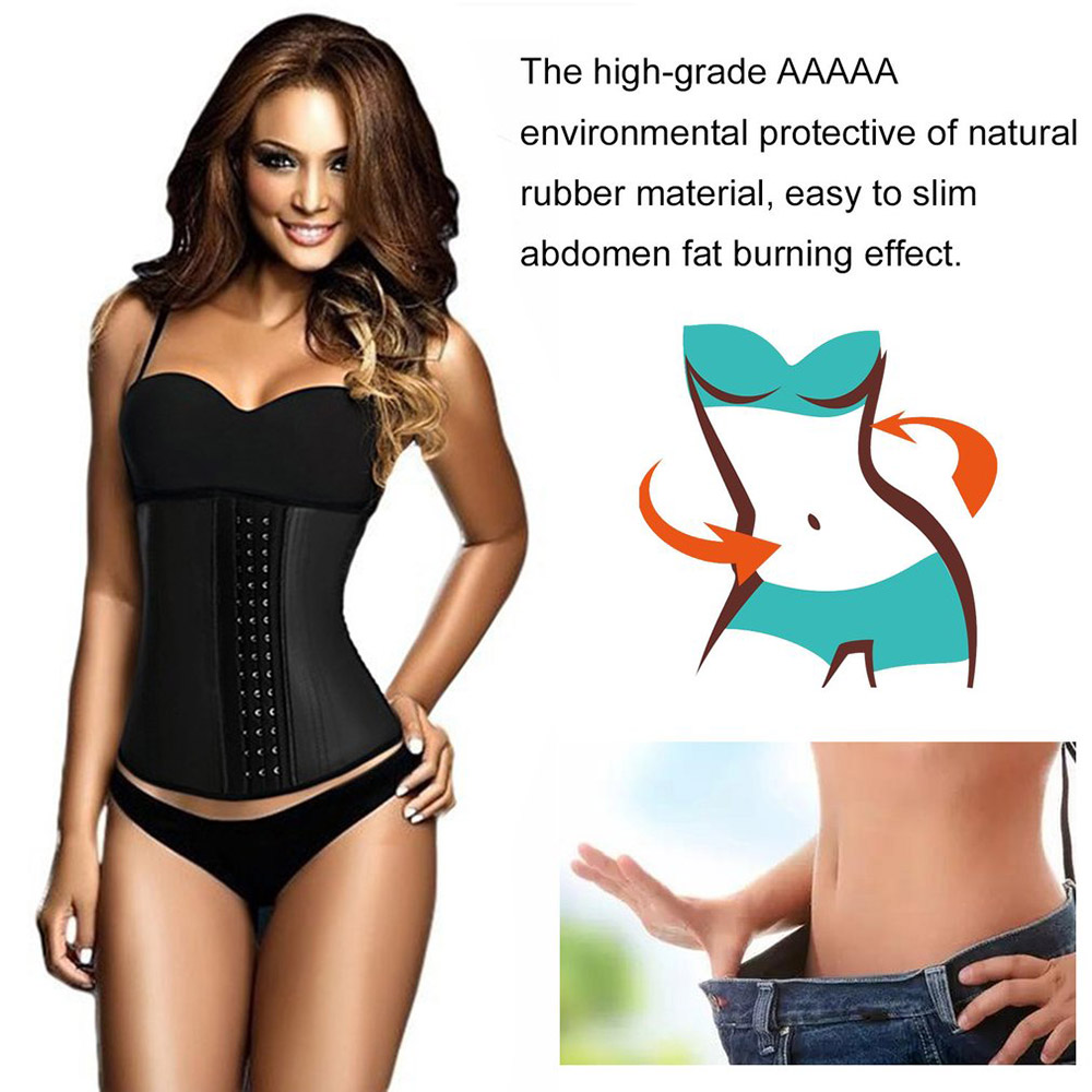 Breathable 4 Steel Women Waist Trainer Cincher Rubber Slimming Body Shaper M -Black