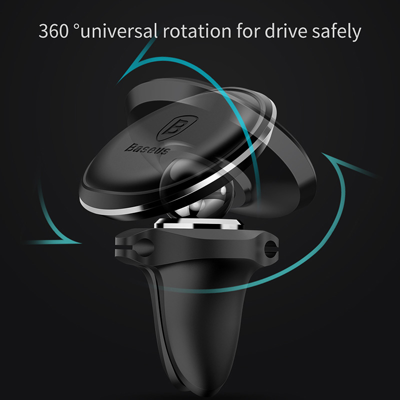 Baseus SUGX-A0V 360 Degree Rotation Magnetic Air Vent Car Mount with Cable Clip Holder Car Phone Bracket - Gold