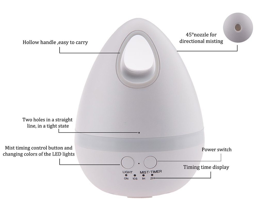 CD-01 Aroma Air Humidifier 7 Color LED Lights Warm Mist 200ML Automatic Portable Timed Spray Humidifier -White