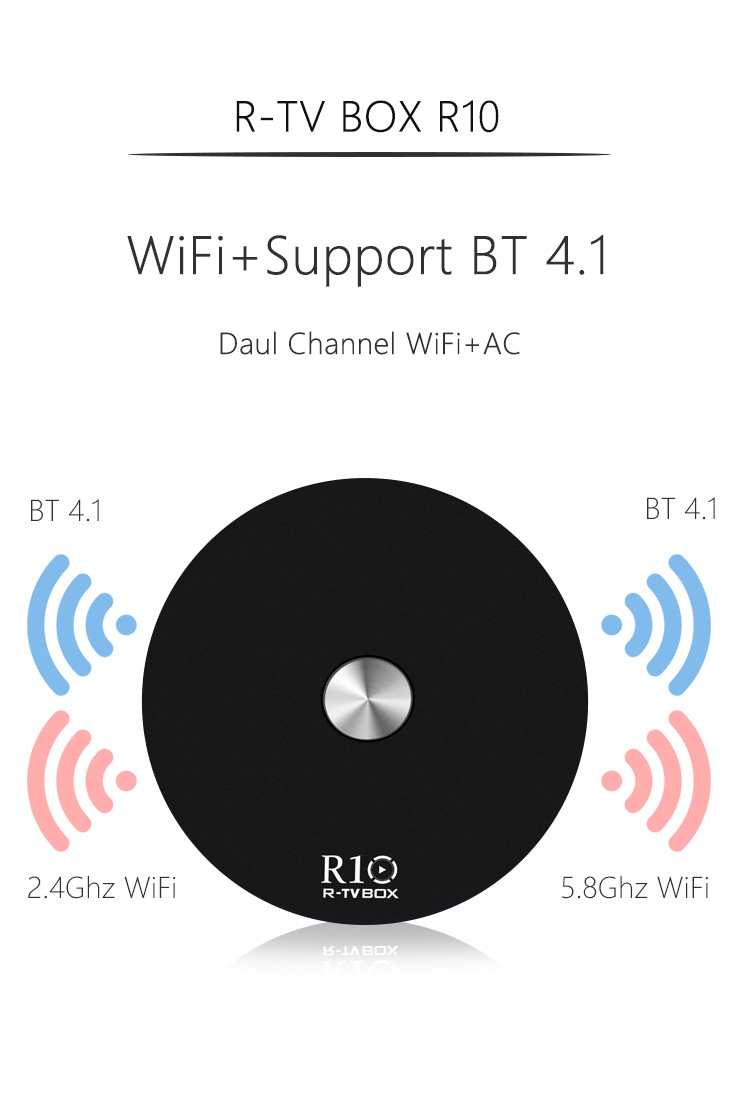R-TV BOX R10 Android 7.1.2 RK3328 4K KODI 16.1 TV BOX 2GB/16GB 2.4G/5.8G WIFI LAN VP9 HDMI Bluetooth USB3.0 - Black