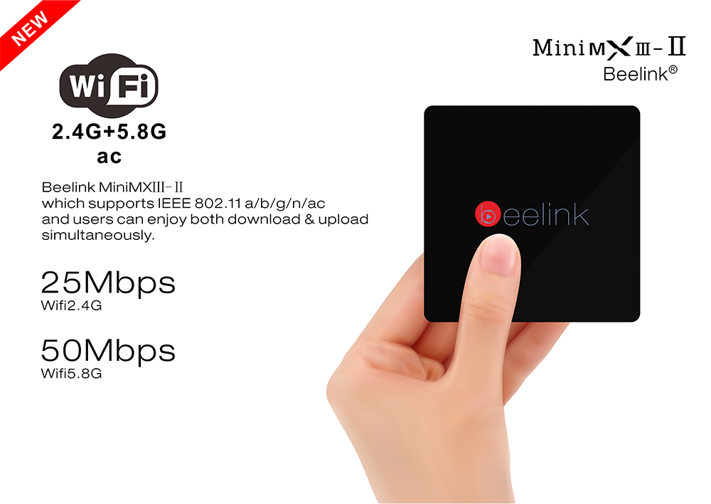 Beelink Mini MXIII-II Android 6.0 Amlogic S905X KODI 4K 2GB/32GB TV BOX 2.4G/5.8G WIFI Bluetooth Gigabit LAN HDMI - Black