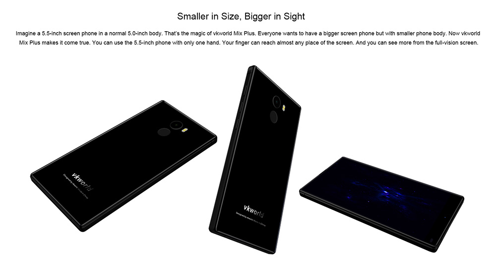 vkworld Mix Plus 5.5 Inch Smartphone Bezel-less Screen 3GB 32GB MT6737 Quad Core 13.0MP+8.0MP Cam Android 7.0 Touch ID AAC Speaker- Black