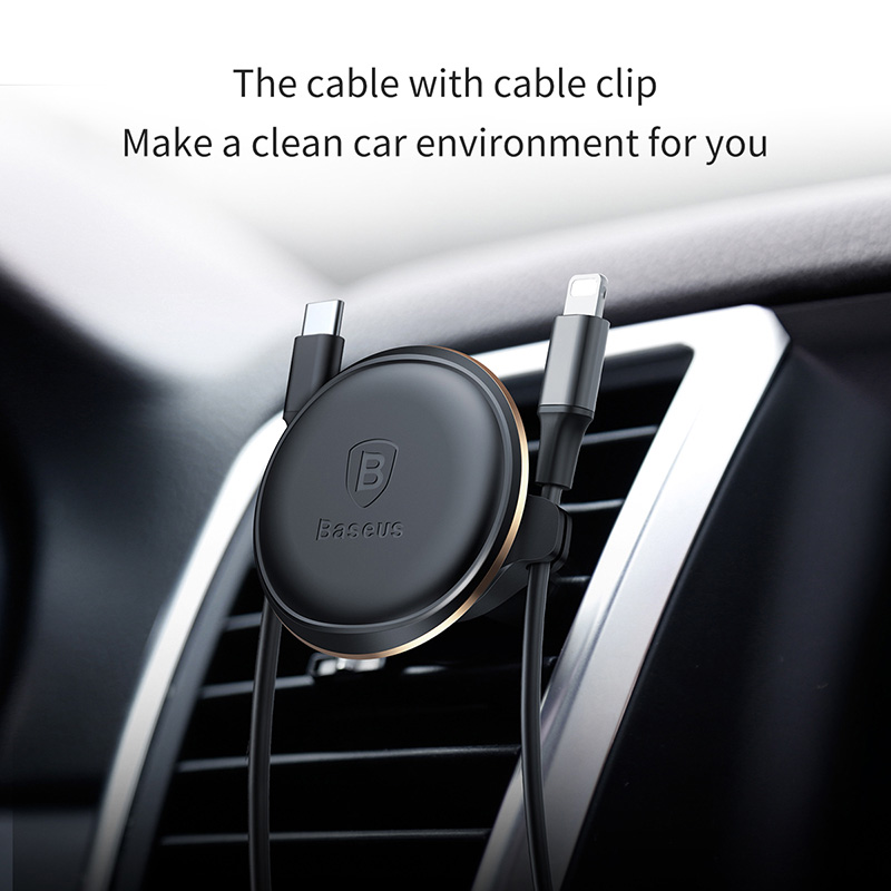 Baseus SUGX-A01 360 Degree Rotation Magnetic Air Vent Car Mount with Cable Clip Holder Car Phone Bracket - Black