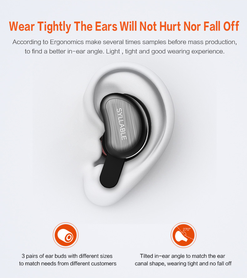 SYLLABLE D9 TWS Bluetooth Earbuds with Charging Dock One Key Operation Sweatproof - Black