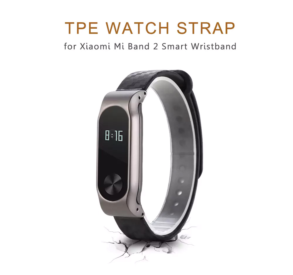 Replacement Watch Strap for Xiaomi Mi Band 2 Carbon Fiber Buckle Strap - Black