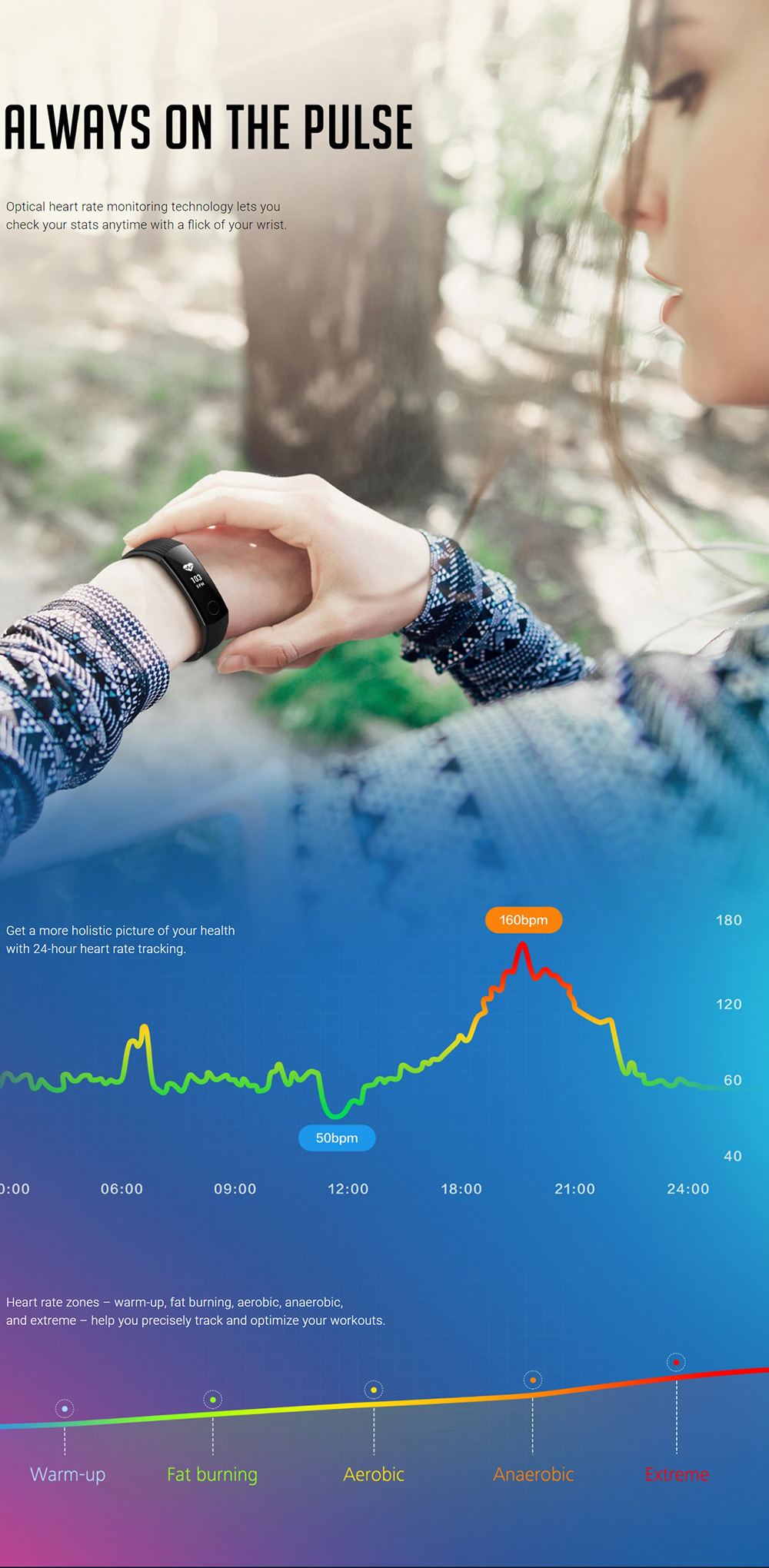 Huawei Honor Band 3 Smart Wristband 0.91" PMOLED Screen Heart Rate Monitor Push Message Compatible with iOS Android - Orange