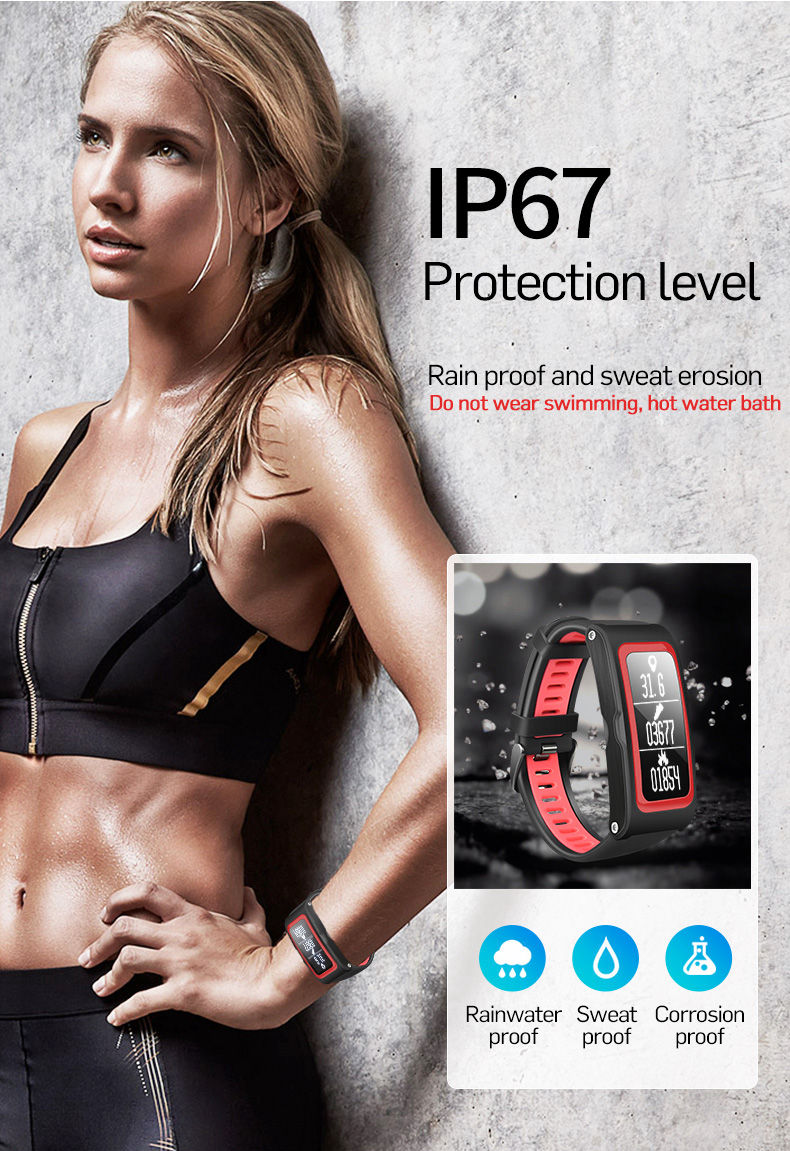T28 Bluetooth Smart Band IP68 Dynamic Heart Rate Monitor GPS Tracker Temperature Altitude Bluetooth Smart Wristband Fitness Tracker - Black