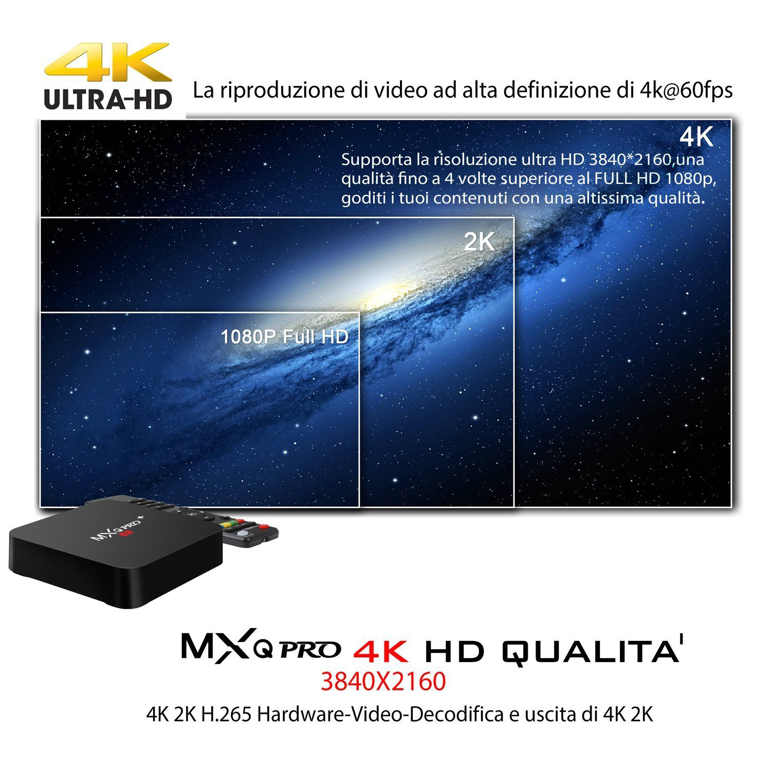 MXQ PRO+ Android 7.1.2 Amlogic S905X 4K KODI 17.3 TV BOX 2GB/16GB 2.4G/5G WIFI LAN Bluetooth HDMI - Black