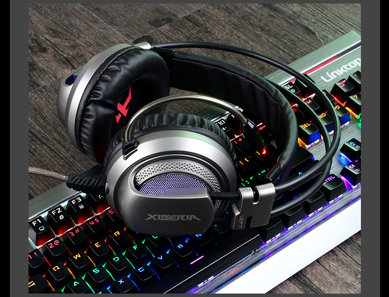 XIBERIA V10U PC Gaming Headset Surround Sound Over-Ear Headphones with Mic Volume Control - Gray