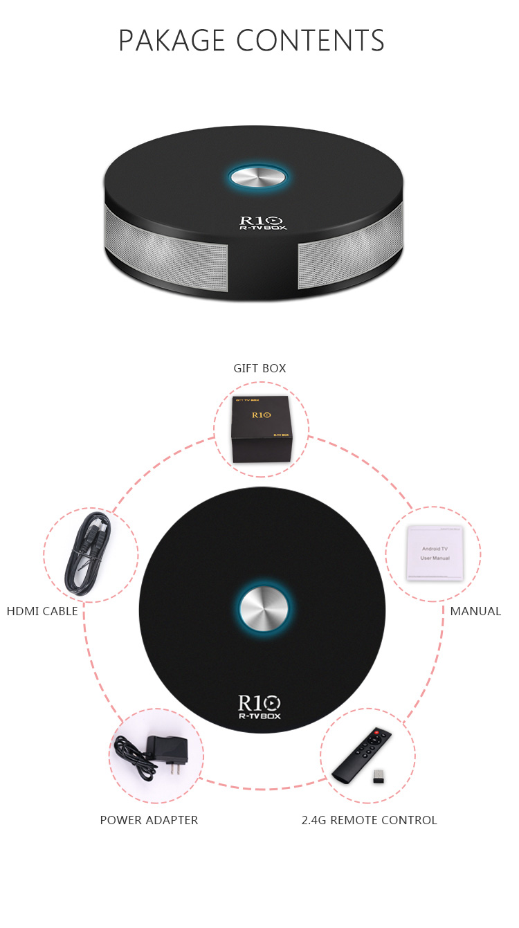 R-TV BOX R10 Android 7.1.2 RK3328 4K KODI 16.1 TV BOX 2GB/16GB 2.4G/5.8G WIFI LAN VP9 HDMI Bluetooth USB3.0 - Black