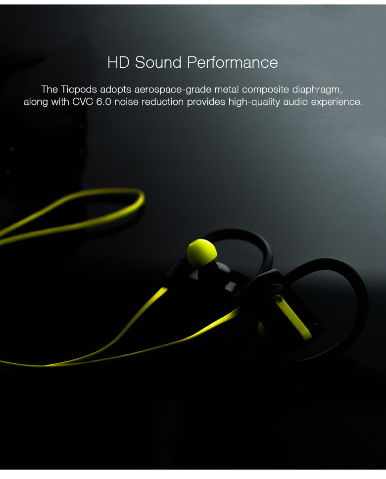 Ticwatch Ticpods Wireless Bluetooth 4.1 Music Sport Earbuds with Mic Ear-hook Design IP65 Water-resistant