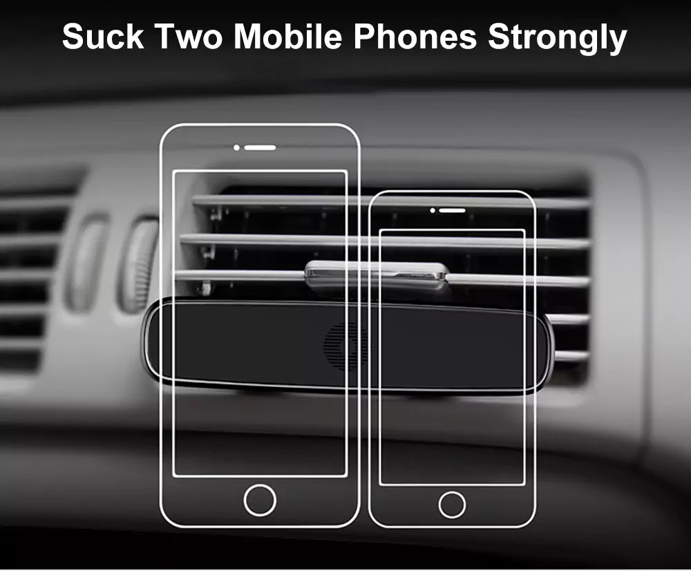 Baseus Universal Double Clips Vehicle Mount Magnetic Horizontal Car Holder Air Vent Mount Mobile Phone Holder - Black