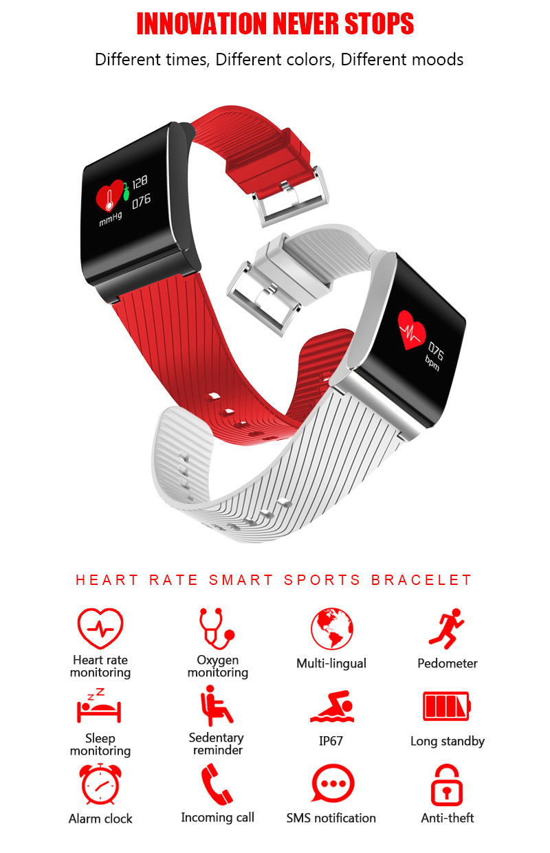 X9 Pro Smart Braclet 0.95" OLED Color Screen Heart Rate Monitor IP67 Water Resistance Blood Pressure Compatible with iOS Android - Black