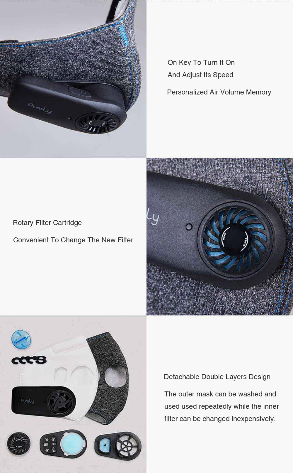 Xiaomi Mijia Purely Breathing Mask With Fan Quiet Block PM 2.5 Passive Smoking Anti-dust Comfortable Ventilate - Black
