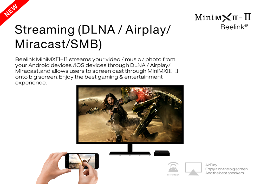 Beelink Mini MXIII-II Android 6.0 Amlogic S905X KODI 4K 2GB/32GB TV BOX 2.4G/5.8G WIFI Bluetooth Gigabit LAN HDMI - Black
